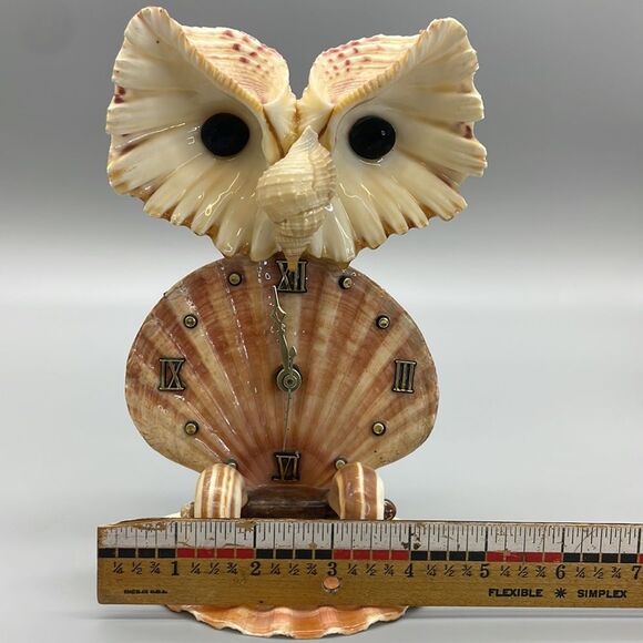 Vintage Owl Shell Art Clock Handmade Kitsch Souvenir 1970s - Picture 16 of 16